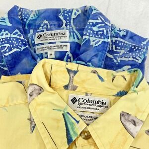 Columbia Mens Medium Fishing Theme‎ Print Casual Button Up Shirts Lot of 2 Fish